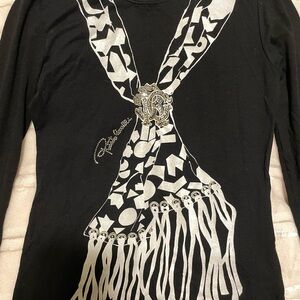 Roberto Cavalli Black and Silver Long Sleeve Top
